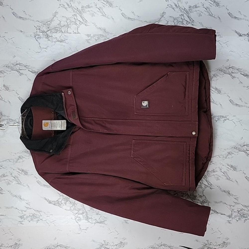 VINTAGE CARHARTT NYLON INSULATED ZIPUP JACKET BURGUNDY SZ. MEDIUM